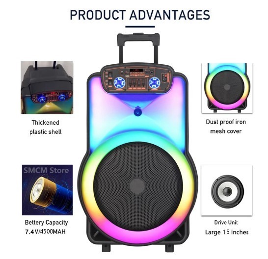 Boxa portabila Audio Kolav 1502, Functie Bluetooth, SD Card, USB, 300w, Jocuri de lumini, Control Volum/Bass/Treble, Negru - Boxe portabile - atMag.ro