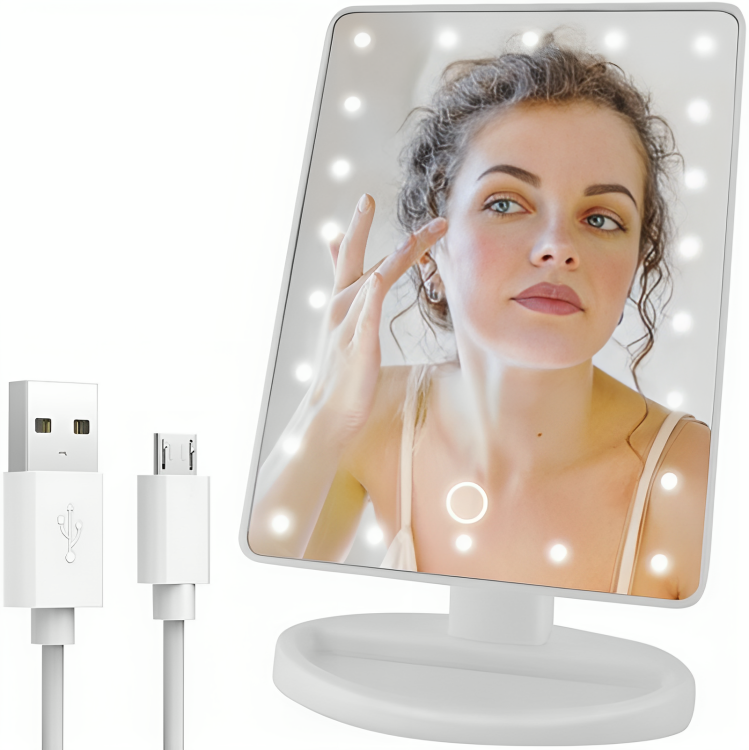 Oglinda Cosmetica AT PERFORMANCE® cu Iluminare LED, include 22 de Led-uri Puternice, Functie pentru Reglarea Intensitatii luminii, Reglarea inclinarii Oglinzii pana la 180°, Alimentare pe baterii sau la Retea, Baza Stabila. - Oglinzi cosmetice - atMag.ro