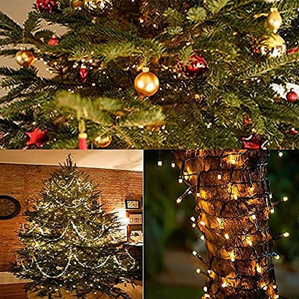 Instalatie De Craciun Liniara SIKS, 100 m, 1000 LED -uri, Cu 8 Jocuri de Lumini, Pentru Exterior/Interior, Fir Verde Inchis, Alb Cald 2 44963894