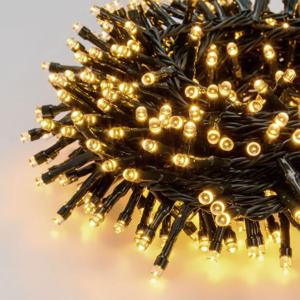 Instalatie De Craciun Liniara SIKS, 100 m, 1000 LED -uri, Cu 8 Jocuri de Lumini, Pentru Exterior/Interior, Fir Verde Inchis, Alb Cald 1 44963897