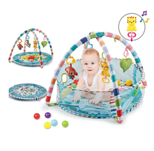 Centru de activitati multifunctional interactiv cu muzica pentru copii si bebelusi, At Performance, 3 in 1 saltea de joaca, 18 bile multicolore - Centre de activitati bebelusi - atMag.ro