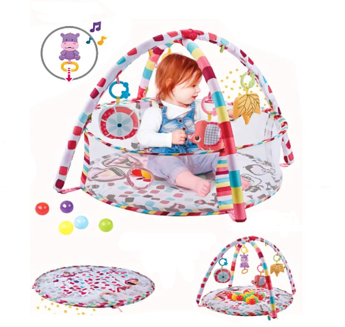 Centru de activitati multifunctional interactiv cu muzica pentru copii si bebelusi, At Performance, 3 in 1 saltea de joaca, 18 bile multicolore, roz - Centre de activitati bebelusi - atMag.ro