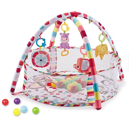 Centru de activitati multifunctional interactiv cu muzica pentru copii si bebelusi, At Performance, 3 in 1 saltea de joaca, 18 bile multicolore, roz - Centre de activitati bebelusi - atMag.ro