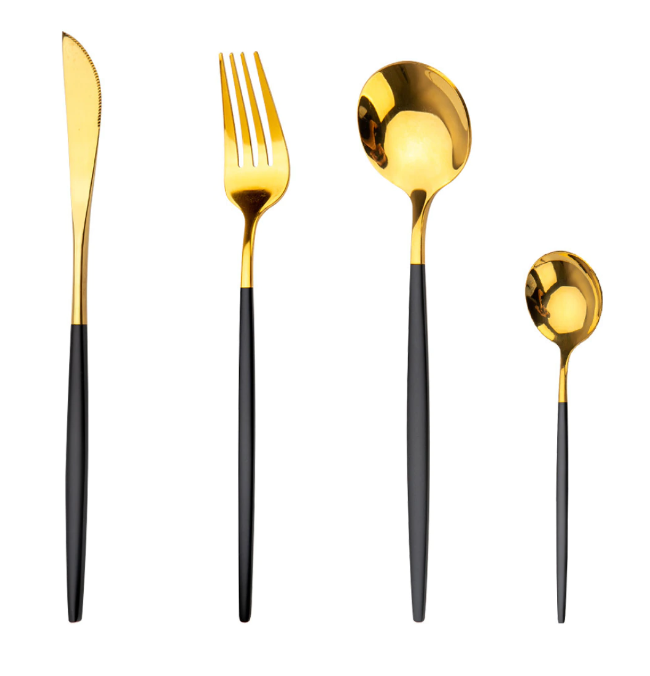 Produse - Set 24 Tacamuri Portugheze SUPER TRENDS®, Premium, Otel Inoxidabil, Auriu/Negru