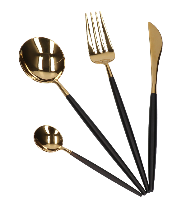 Set 24 Tacamuri Portugheze SUPER TRENDS®, Premium, Otel Inoxidabil, Auriu/Negru [2]