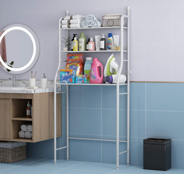 Raft Depozitare Pentru Masina de Spalat, Tip Etajera cu 3 Polite, Otel Inoxidabil/ABS, 160x65x25 cm, Alb [3]