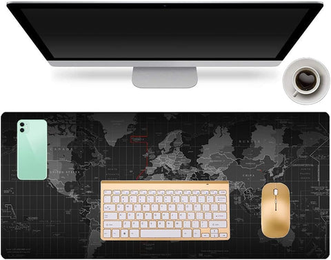Mousepad Mare Cauciucat pentru Gaming, Birou, Office, Antiderapant, Cusaturi Anti-Rupere, Waterproof, model Harta Lumii, 80 x 30cm, Negru