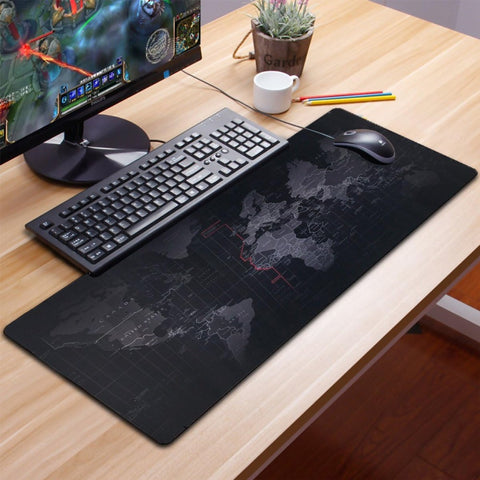 Mousepad Mare Cauciucat pentru Gaming, Birou, Office, Antiderapant, Cusaturi Anti-Rupere, Waterproof, model Harta Lumii, 80 x 30cm, Negru
