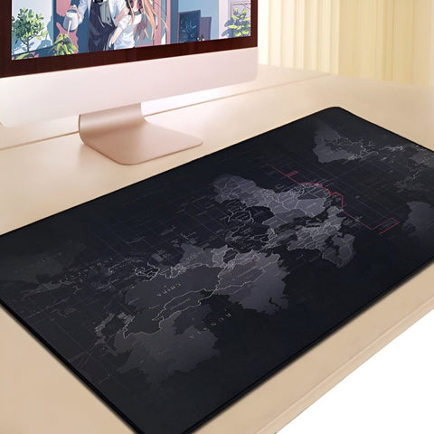 Mousepad Mare Cauciucat pentru Gaming, Birou, Office, Antiderapant, Cusaturi Anti-Rupere, Waterproof, model Harta Lumii, 80 x 30cm, Negru