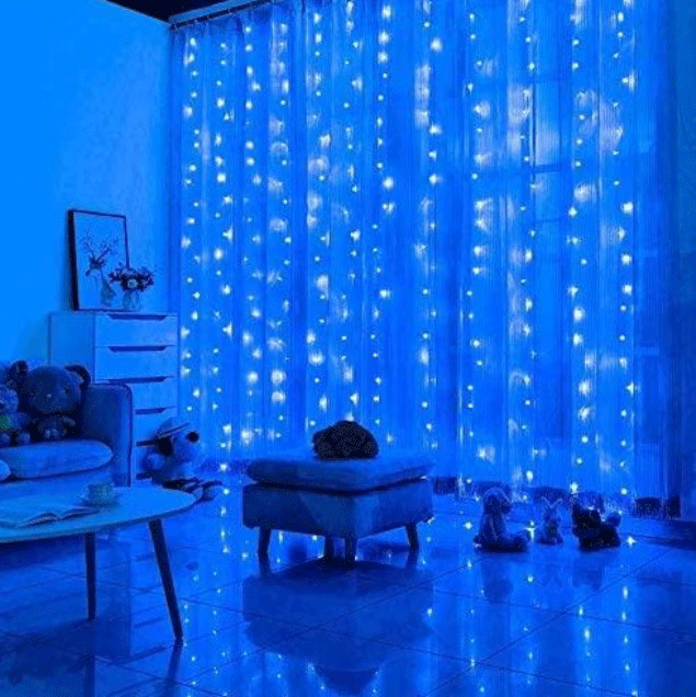 Instalatie De Craciun SIKS, 3 M X 3 M, Model Plasa USB, 8 Moduri, 300 Leduri, Rezistenta La Apa, Luminozitate Reglabila, Cu Telecomanda, Perdea Albastra 2 45060225