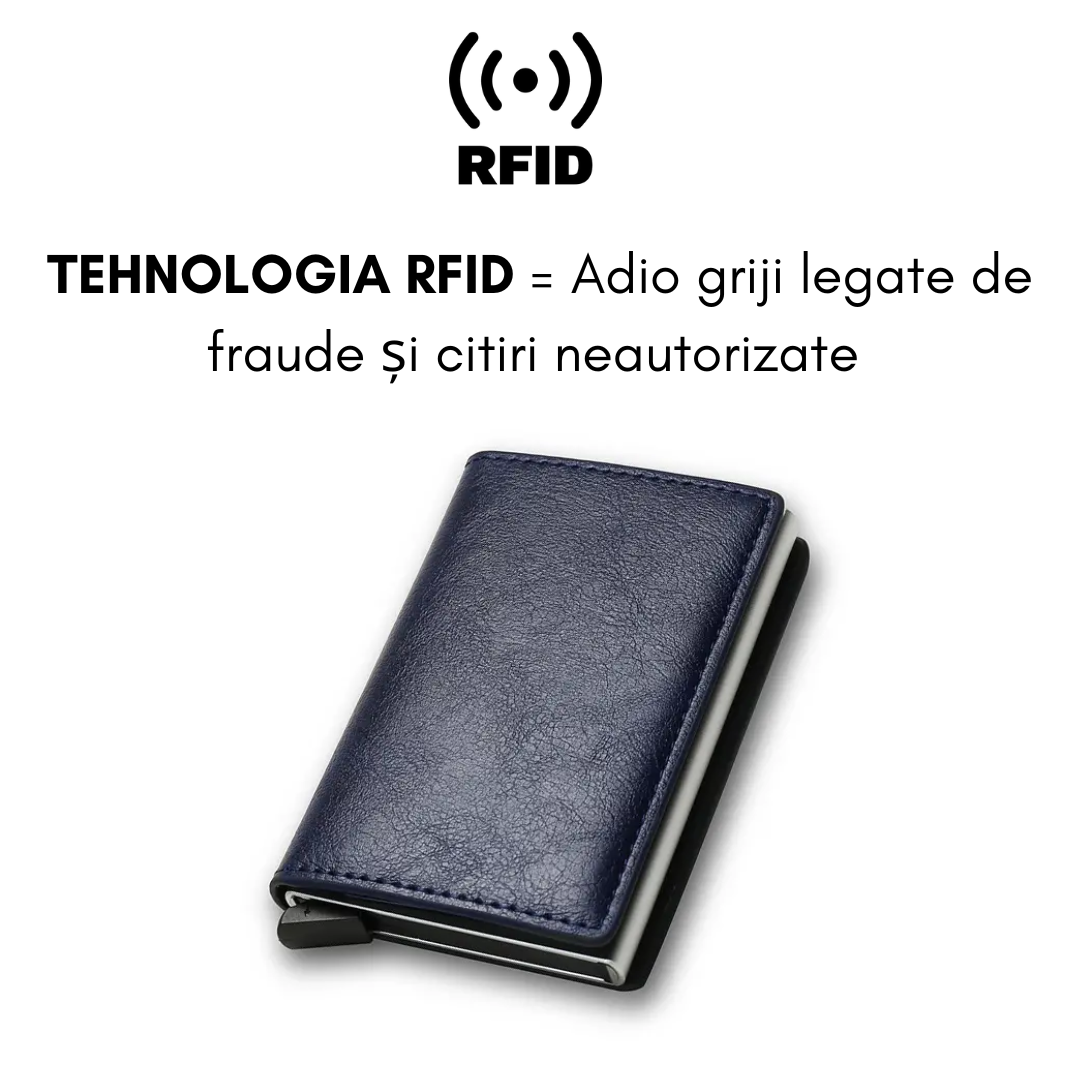 PortCard от екологична кожа, RFID технология - тъмно син