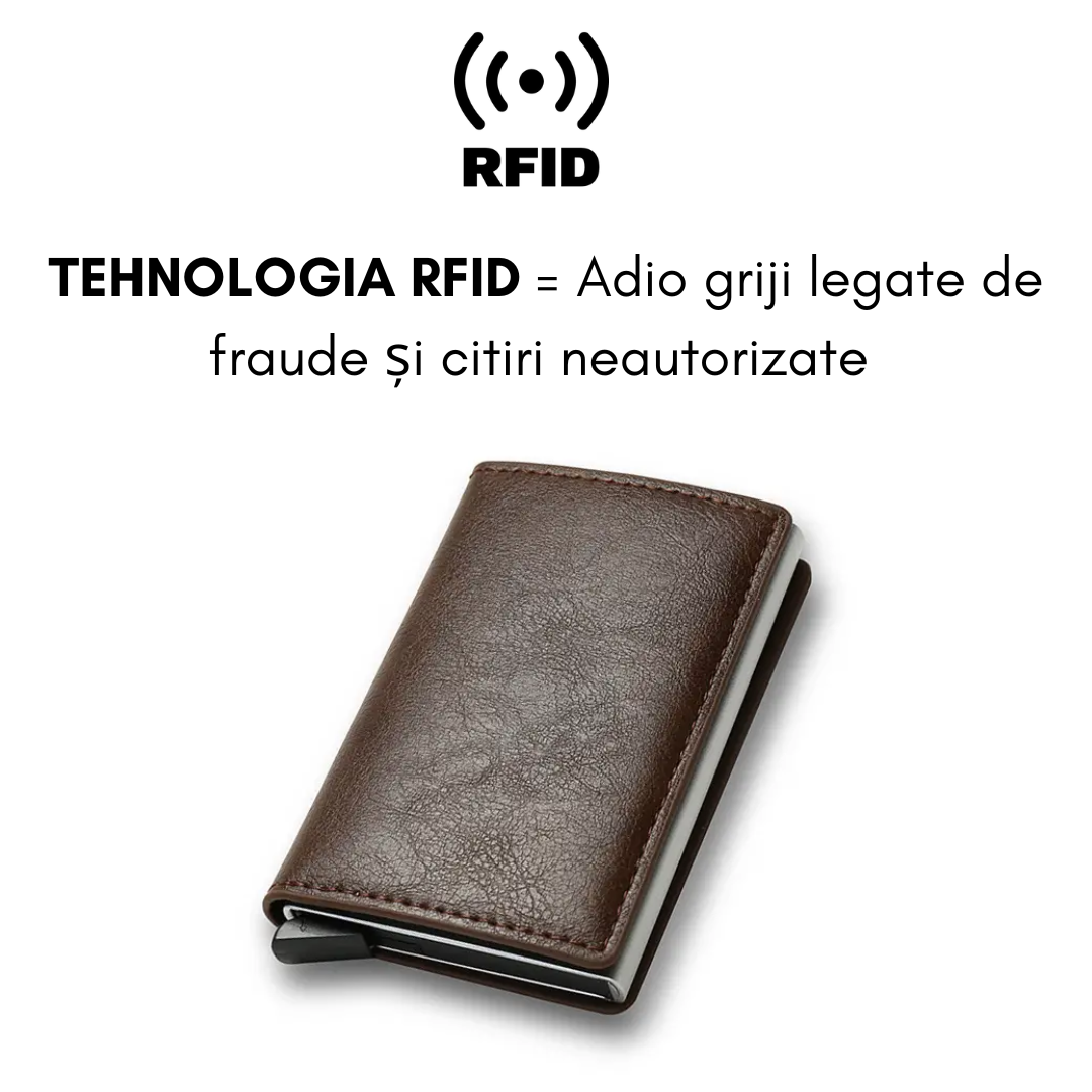 PortCard от екологична кожа, RFID технология - Тъмно кафяво