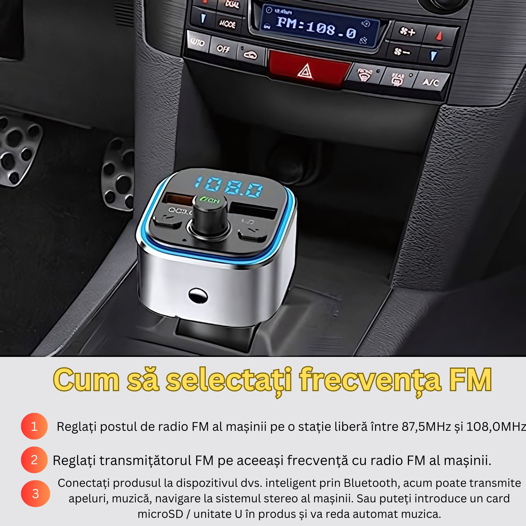 Modulator FM, Bluetooth 5.0, Ambient Light, Microfon Integrat, Quick Charge 3.0, Slot MicroSD, Port USB Type-C, Albastru [4]