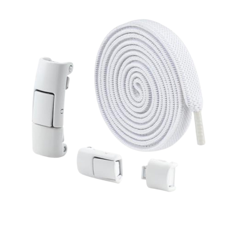 Sireturi albe cu catarame AdyMel®, set 3 perechi, sistem de prindere NO TOUCH, clipsuri, capsule, reglabile, incaltare rapida, plate, elastice [1]