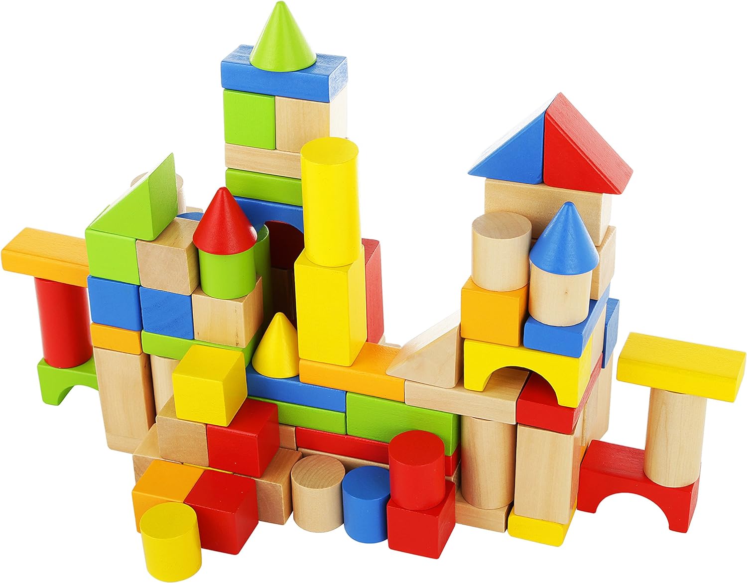 Set 100 de cuburi din lemn, Zola®, colorate pentru construit, cutie ...