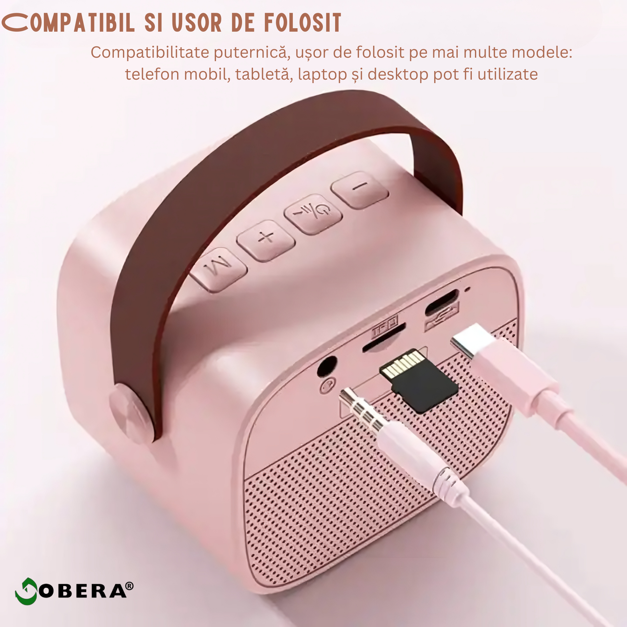 Microfon Karaoke Smart copii si adulti, goBERA®, Wireless, Difuzor portabil Bluetooth, Efecte vocale, Potrivit pentru petreceri si sarbatori,2 Mic incluse, TF card, Bluetooth, Player MP3, Aux, Culoare [4]