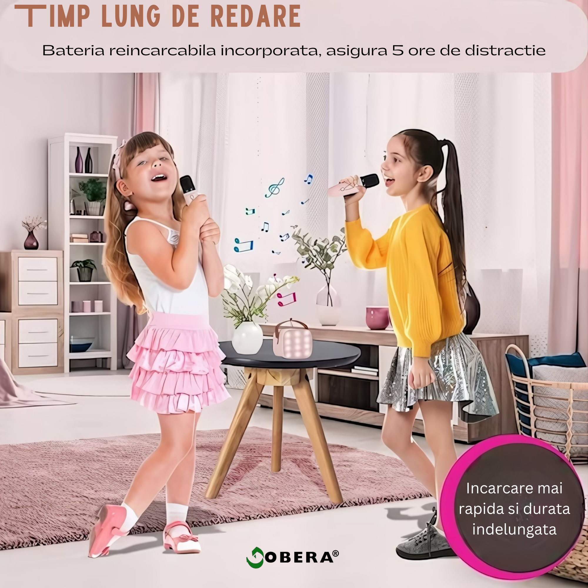 Microfon Karaoke Smart copii si adulti, goBERA®, Wireless, Difuzor portabil Bluetooth, Efecte vocale, Potrivit pentru petreceri si sarbatori,2 Mic incluse, TF card, Bluetooth, Player MP3, Aux, Culoare [1]