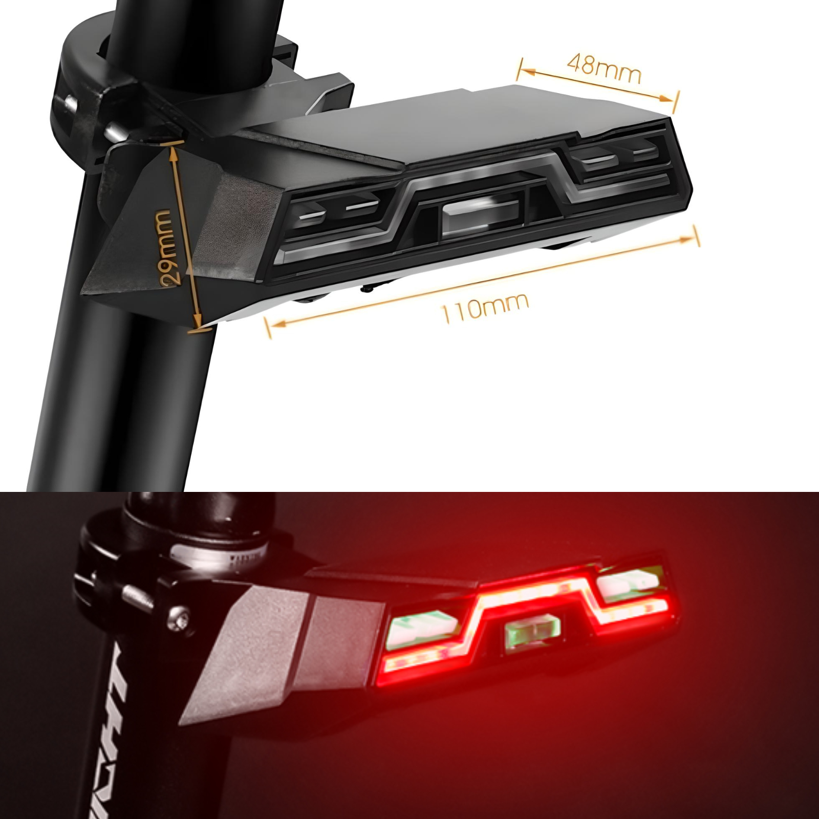 Stop bicicleta in 2 culori AdyMel®, 6 moduri de iluminare, potrivire universala inclusiv MTB, incarcare USB, autonomie baterie pana la 40 ore, plastic ABS, rezistent la apa, negru [1]