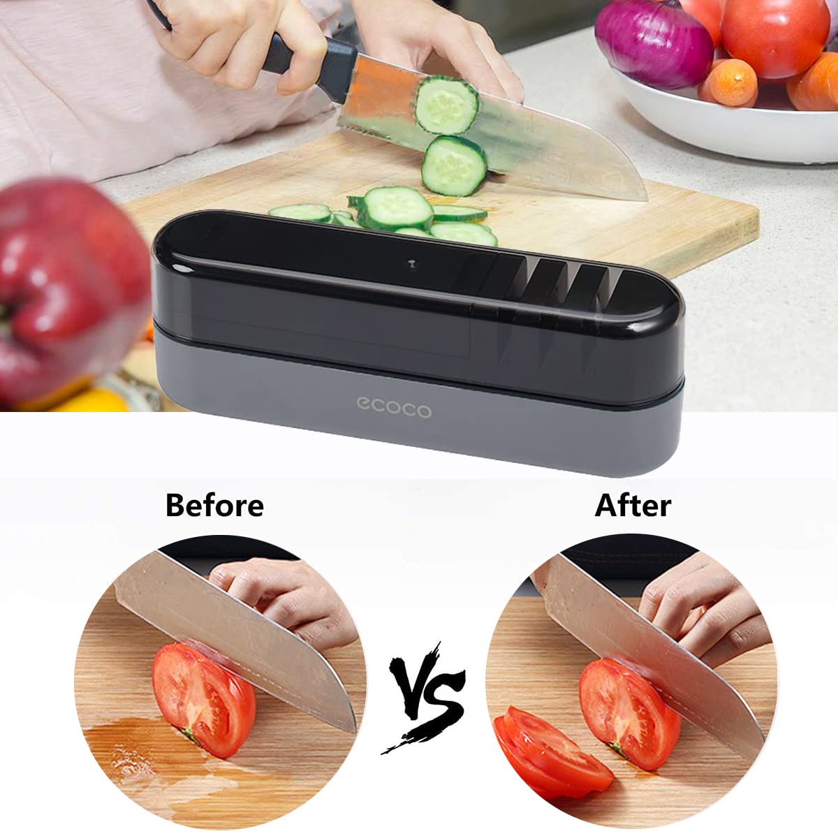 Ascutitor profesional pentru cutite AdyMel®, piatra abraziva inclusa, 4 nivele, ascutire, finisare, slefuire, indreptare, Gri [8]