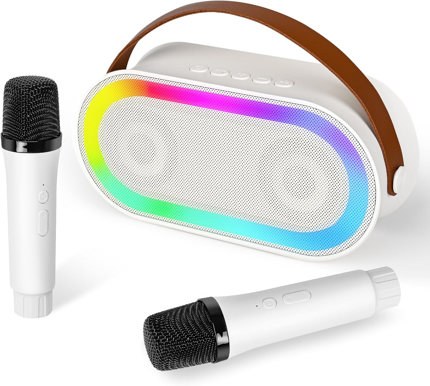 ✨ SMART DEALS - Microfon Karaoke Smart goBERA® pentru copii si adulti, Wireless, Difuzor portabil Bluetooth, Efecte vocale, Lumini LED,2 microfoane wireless,4 efecte voce, MicroSD card, Flash USB, Player MP3, Aux, Ba