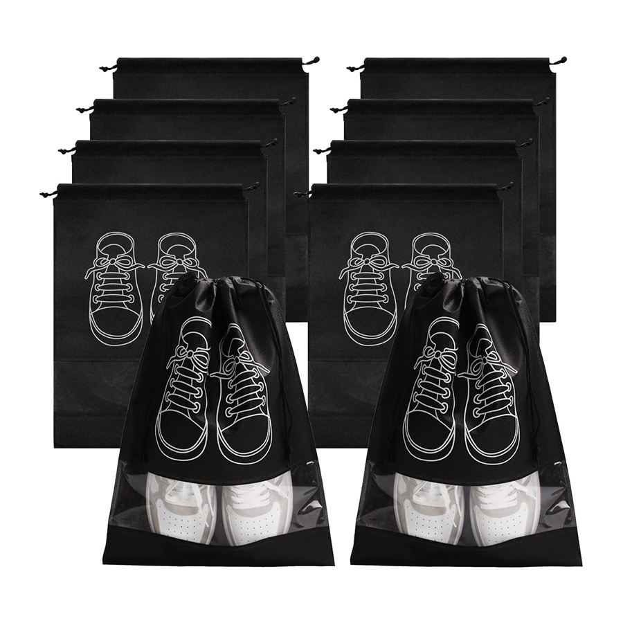 Produse EmagMarketplace - Set 10 saci de transport AdyMel®, XL 45x36 cm, calatorii, voiaj, depozitare si organizare incaltaminte, Negru