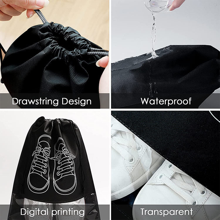 Set 10 saci de transport AdyMel®, XL 45x36 cm, calatorii, voiaj, depozitare si organizare incaltaminte, Negru [1]