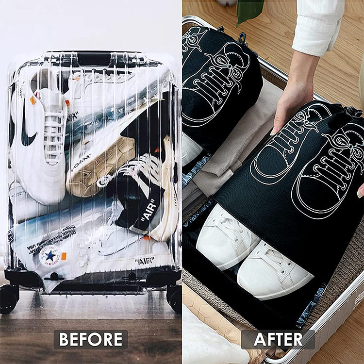 Set 10 saci de transport AdyMel®, XL 45x36 cm, calatorii, voiaj, depozitare si organizare incaltaminte, Negru [2]