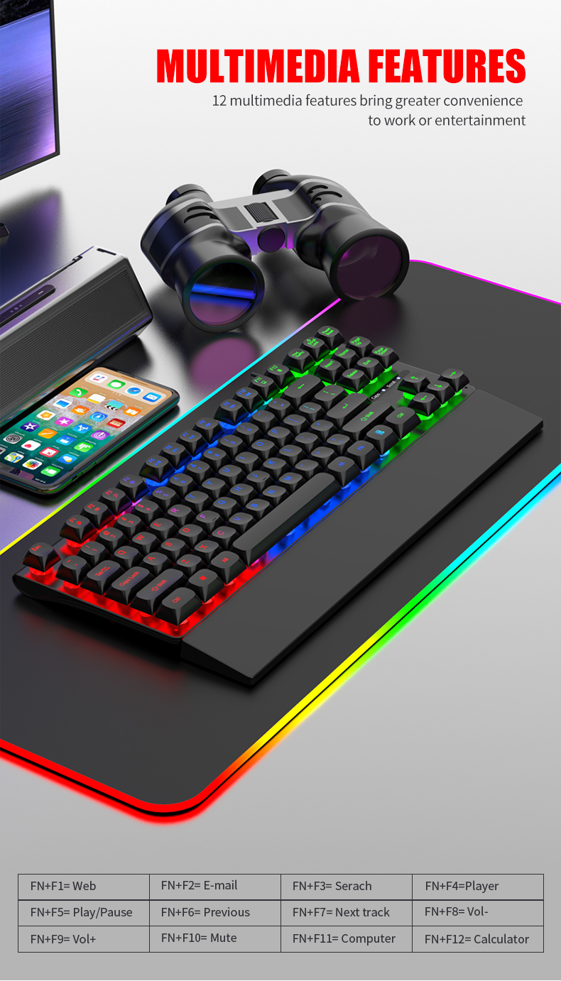 Геймърска клавиатура KINSI, RGB LED, подвижна опора за ръка, бяла - eMAG.bg