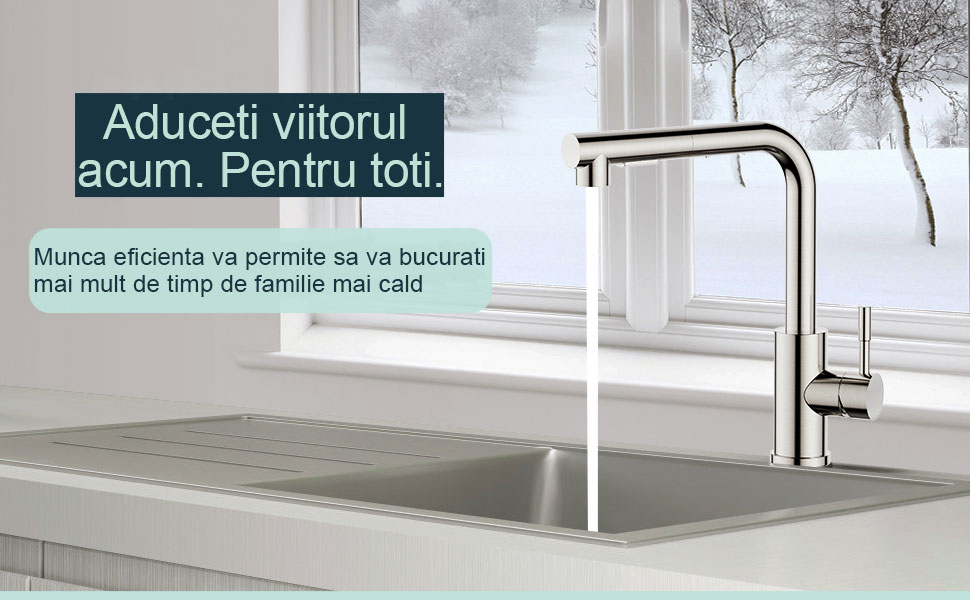 Baterie chiuveta bucatarie, YWX, Monocomanda, racorduri incluse, Dus extensibil, 2 functii spray, Rotire 360, Cartus Ceramic, Argintiu 1 46383603