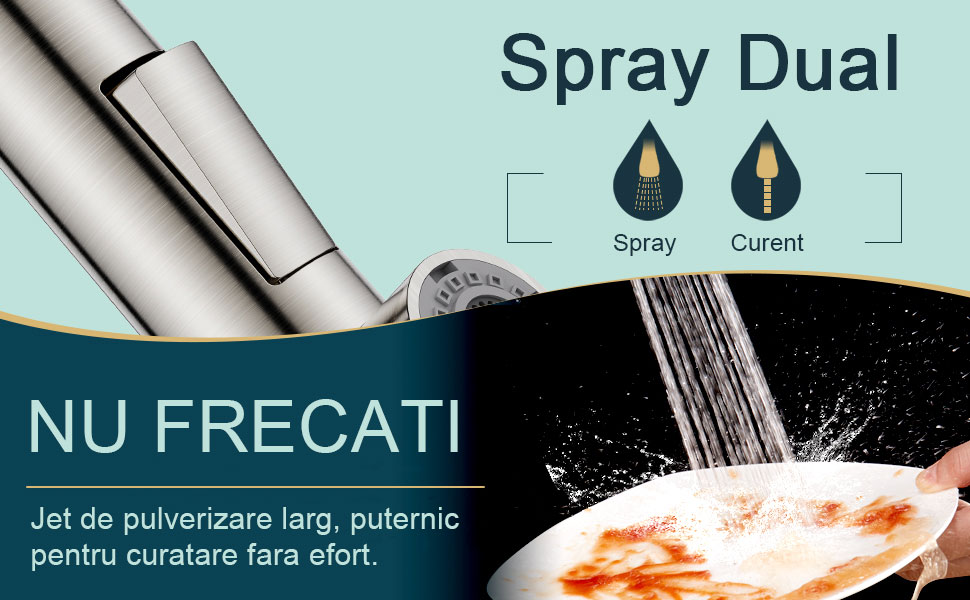 Baterie chiuveta bucatarie, YWX, Monocomanda, racorduri incluse, Dus extensibil, 2 functii spray, Rotire 360, Cartus Ceramic, Argintiu 2 46383606