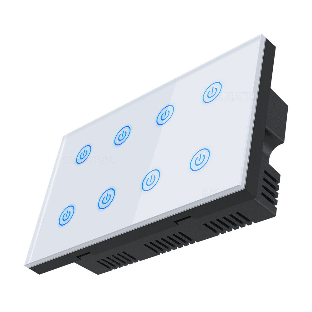 Intrerupatoare inteligente - Intrerupator inteligent cu touch Tuya, Life Smart, Wi-Fi, cu sau fara nul, 8 canale, 10A, Sticla securizata, compatibil Amazon Alexa/Google Assistant, Alb @SmartWiz
