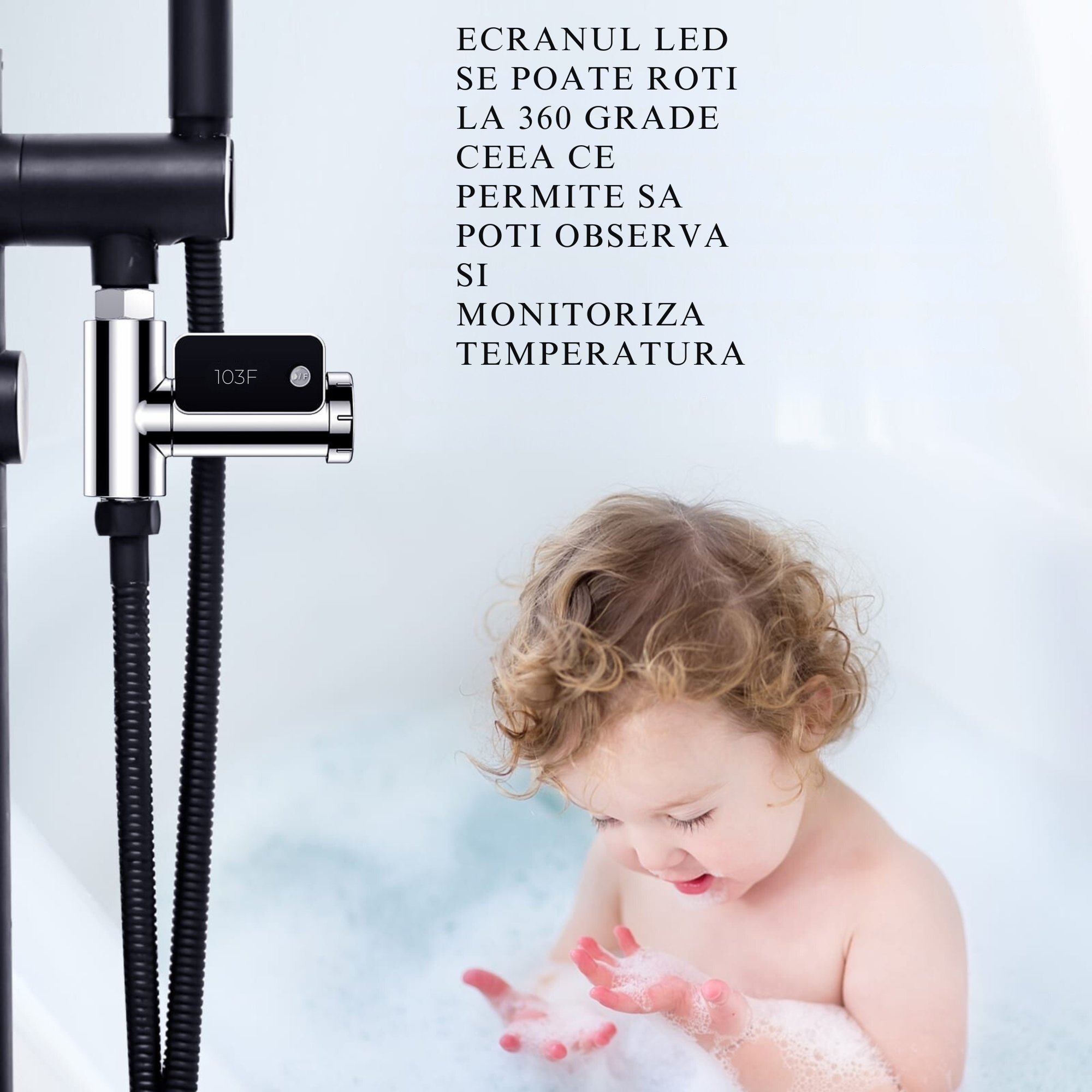 Termometru Digital Pentru Dus/Cada, Smart, Universal, Ecran Rotativ, Senzor Temperatura Apa, Afisare Led, Crom 3 46717256