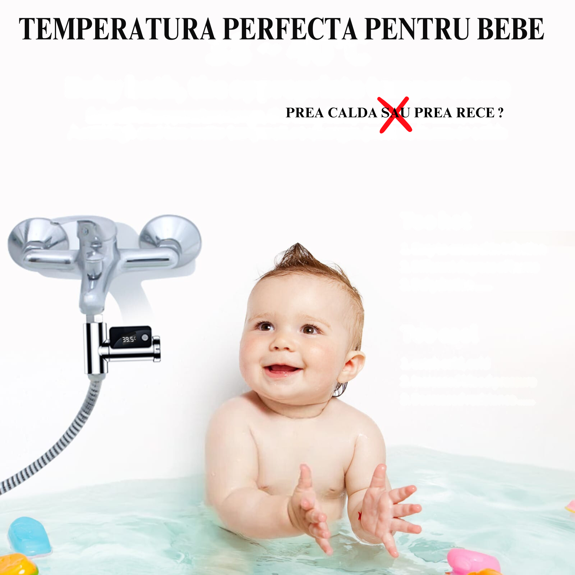 Termometru Digital Pentru Dus/Cada, Smart, Universal, Ecran Rotativ, Senzor Temperatura Apa, Afisare Led, Crom 1 46717257