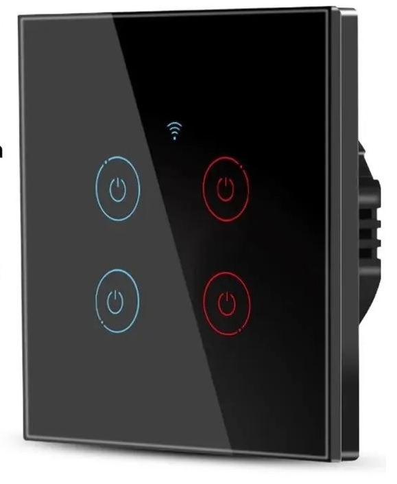 Intrerupatoare inteligente - Intrerupator inteligent cu touch Tuya, Life Smart, Wi-Fi, RF433, cu sau fara nul, 4 canale, 10A, Sticla securizata, compatibil Amazon Alexa/Google Assistant, Negru @SmartWiz