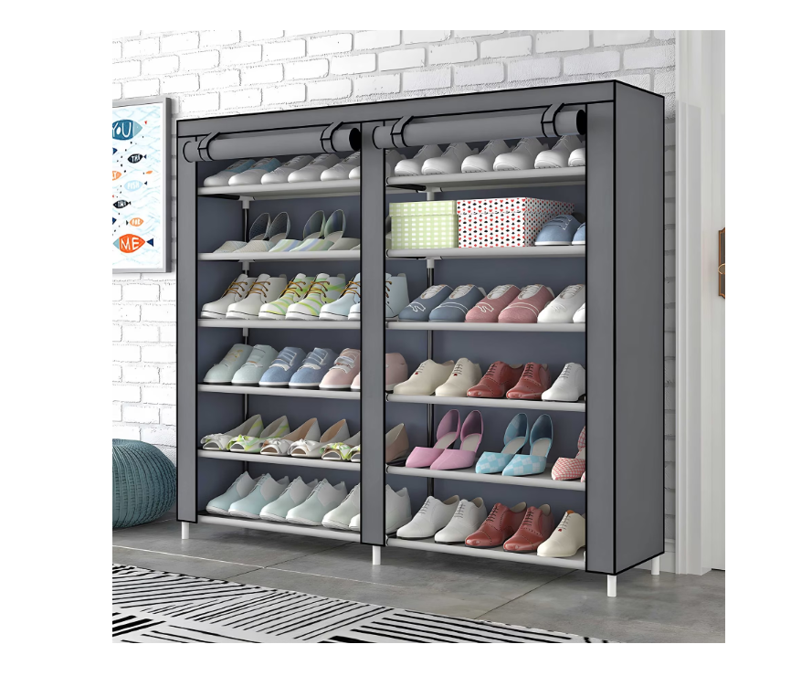 Dulap textil, AT PERFORMANCE®, incaltaminte, model nou, gri, 118X30X120 - Organizatoare imbracaminte si incaltaminte - atMag.ro