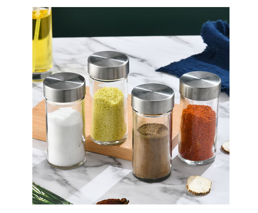 Set 12 Borcane de sticla pentru condimente, AT PERFORMANCE®, cu etichete, palnie, perie de curatare, marker - Rasnite si dozatoare condimente - atMag.ro
