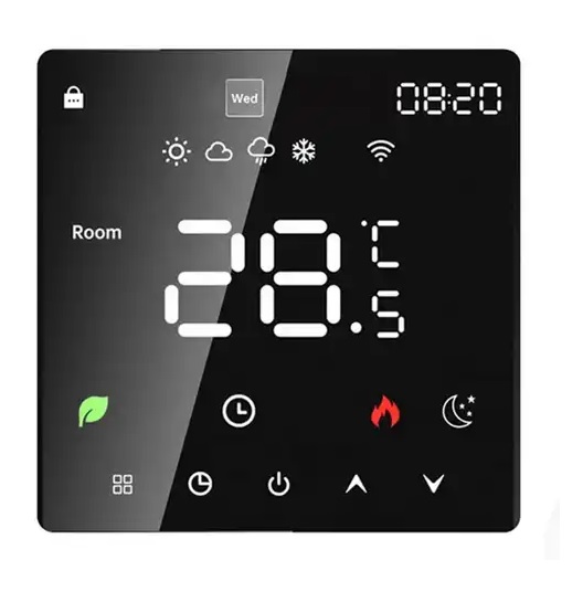 Termostate Wi-Fi - Termostat Inteligent incalzire electrica, TouchScreen, WIFI, Control prin Aplicatia Tuya, Wireless, Prindere in Doza de Perete, Control Vocal Google Home, Alexa @SmartWiz