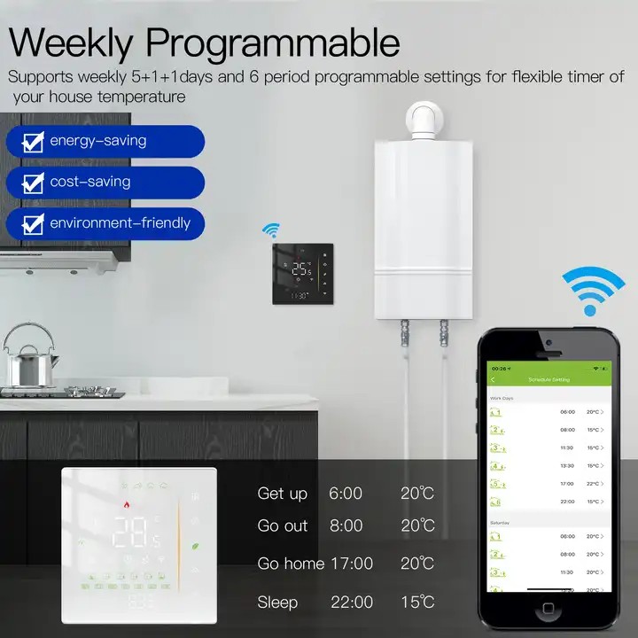 Termostat Inteligent Negru, Centrala, Smart, WIFI, 3-16A, Control prin Aplicatia Tuya, Wireless, Prindere in Doza de Perete, Control Vocal Google Home, Alexa @SmartWiz [3]