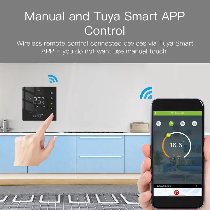 Termostat Inteligent Negru, Centrala, Smart, WIFI, 3-16A, Control prin Aplicatia Tuya, Wireless, Prindere in Doza de Perete, Control Vocal Google Home, Alexa @SmartWiz [1]