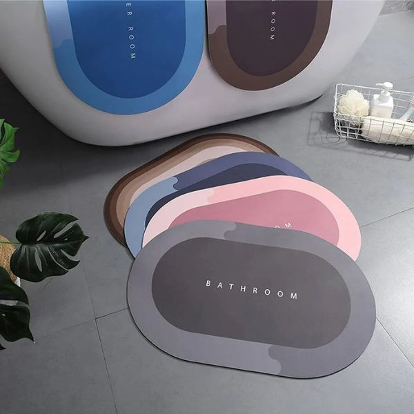 Covor de baie antiderapant, Substrat absorbant si uscare rapida, Usor de curatat, Oval, Dimensiuni 60 x 40 cm, Calitate Premium, Albastru - Covorase baie - atMag.ro
