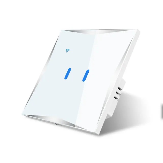 Intrerupatoare inteligente - Intrerupator inteligent cu touch Tuya, Life Smart, Wi-Fi, cu nul,2 canale, 10A, Sticla securizata, compatibil Amazon Alexa/Google Assistant, Alb @SmartWiz