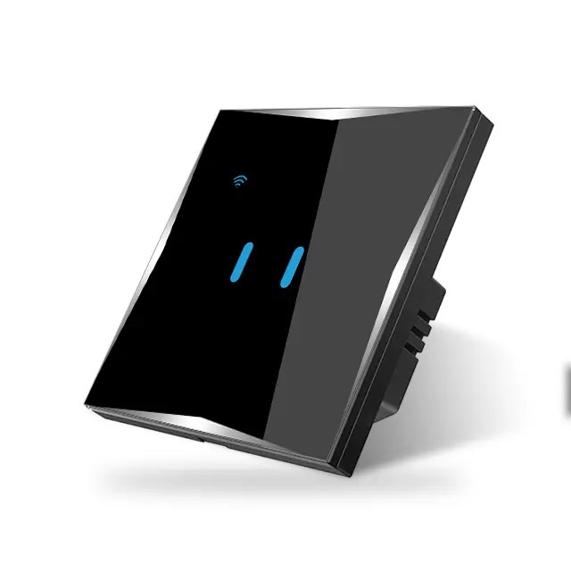 Intrerupatoare inteligente - Intrerupator inteligent cu touch Tuya, Life Smart, Wi-Fi, cu nul, 2 canale, 10A, Sticla securizata, compatibil Amazon Alexa/Google Assistant, Negru @SmartWiz