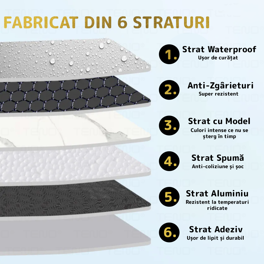 Set 10x Tapet Marmura, AT PERFORMANCE®, suprafata acoperire 1.8 mp, autoadeziv, waterproof, usor de montat, design modern, 30x60 cm, alb linii - Tapet - atMag.ro