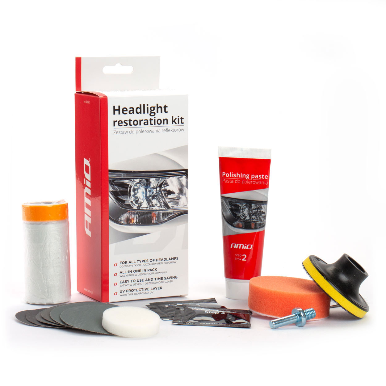 Produse cosmetica auto - Kit DIY pentru polish faruri cu pasta, bureti si discuri abrazive