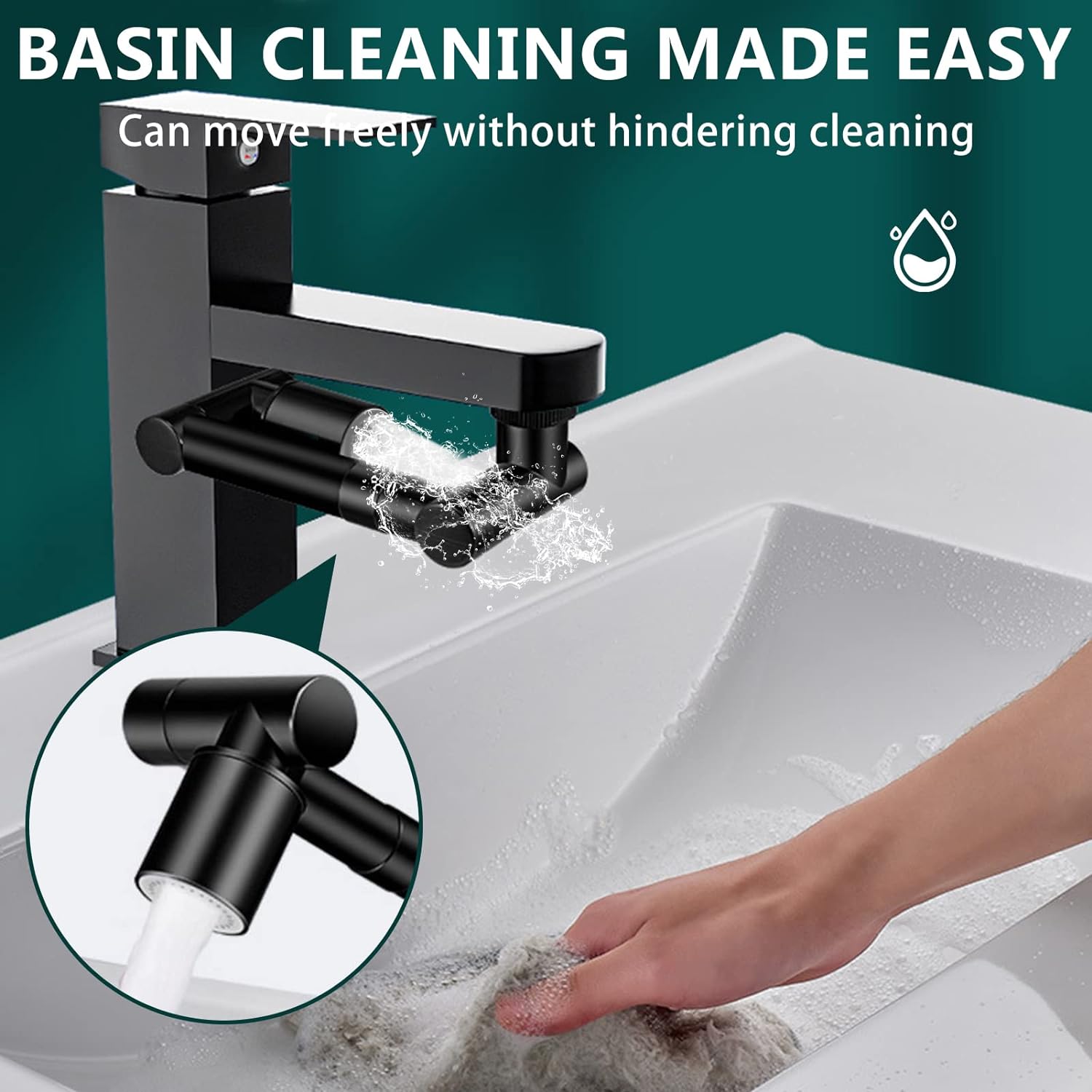 Adaptor de robinet cu brat mecanic telescopic, Lecheng®, extensibil si rotativ 1440° pivotant in orice directie, functie de economisire a apei, usor de montat, doua moduri dus si bule, Negru 6 47328295