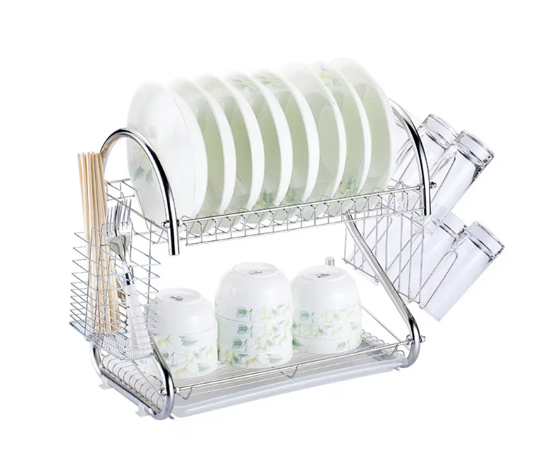Uscator vase supraetajat, At Performance, inox si plastic, suport pahare si tava de scurgere, 36 x 26 x 34 cm - Scurgator vase - atMag.ro