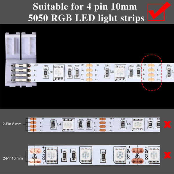 Kit conectori banda led 4 pin, Axroad Mall, Cu conectori in forma de T/L, cablu splitter, Usor de instalat, Plug and play, Pentru banda led 5050 si proiect de iluminat DIY, Metal/PVC, Multicolor 1 47596783