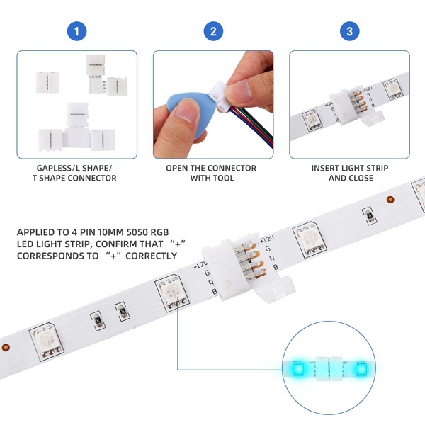 Kit conectori banda led 4 pin, Axroad Mall, Cu conectori in forma de T/L, cablu splitter, Usor de instalat, Plug and play, Pentru banda led 5050 si proiect de iluminat DIY, Metal/PVC, Multicolor 2 47596784