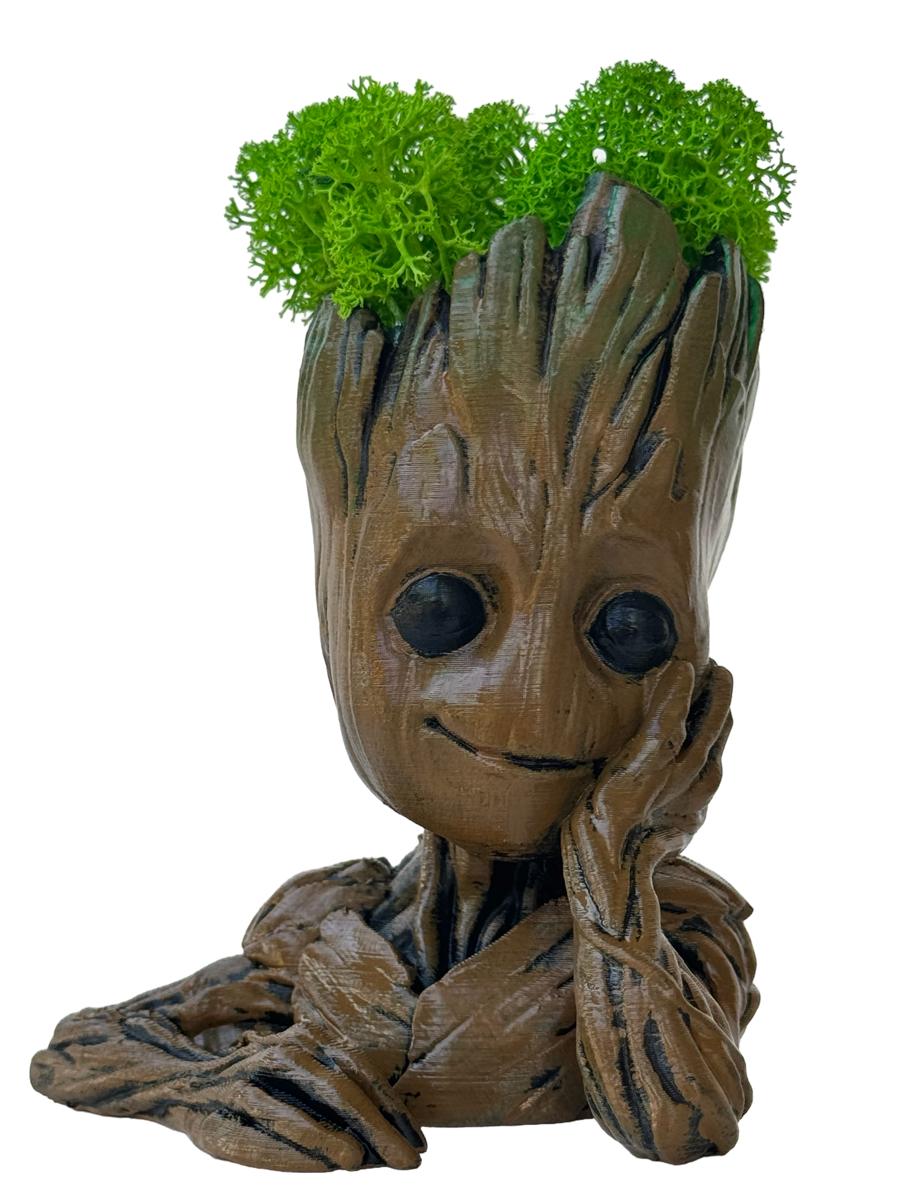 Accesorii decorative - Figurina Baby Groot Meditating vopsita manual, multicolor, cu licheni stabilizati, inaltime 13 cm