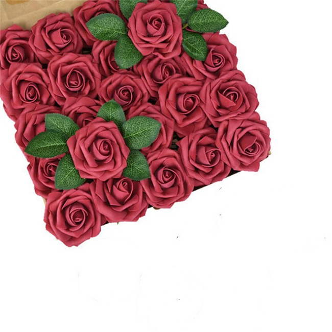 Flori artificiale, NUODWELL, 25 de trandafiri, ambalati in carton, material PE, potriviti pentru realizarea de buchete, piese centrale, bile pentru sarut si corsaje, rosu 1 47780315